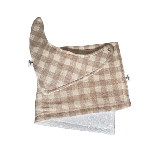 Cream &tan baby bib
Why not add a matching burp cloth of your choice